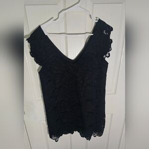 BB Dakota Womens Floral Layered Black Lace V Neck Short Dress Small